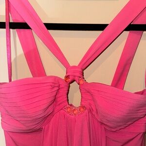 BCBG Pink Cocktail Ring Halter Draped Mini Dress